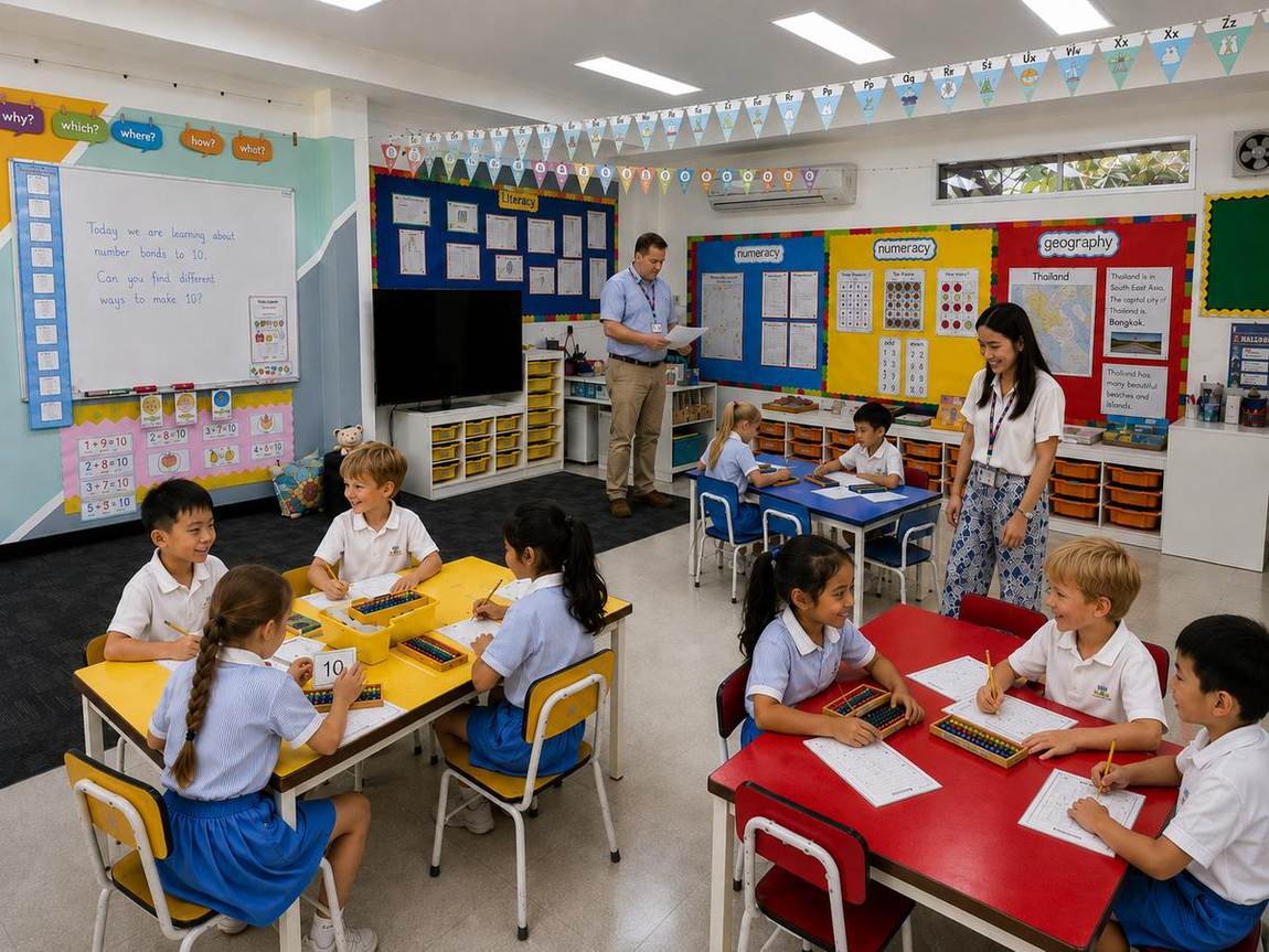 Students working with abacuses during a numeracy lesson