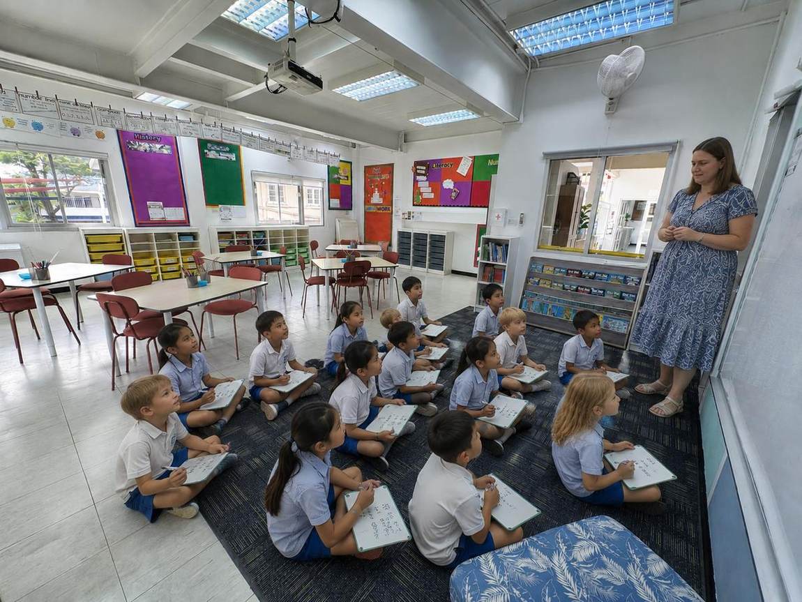 A class sitting together on the carpet during a lesson