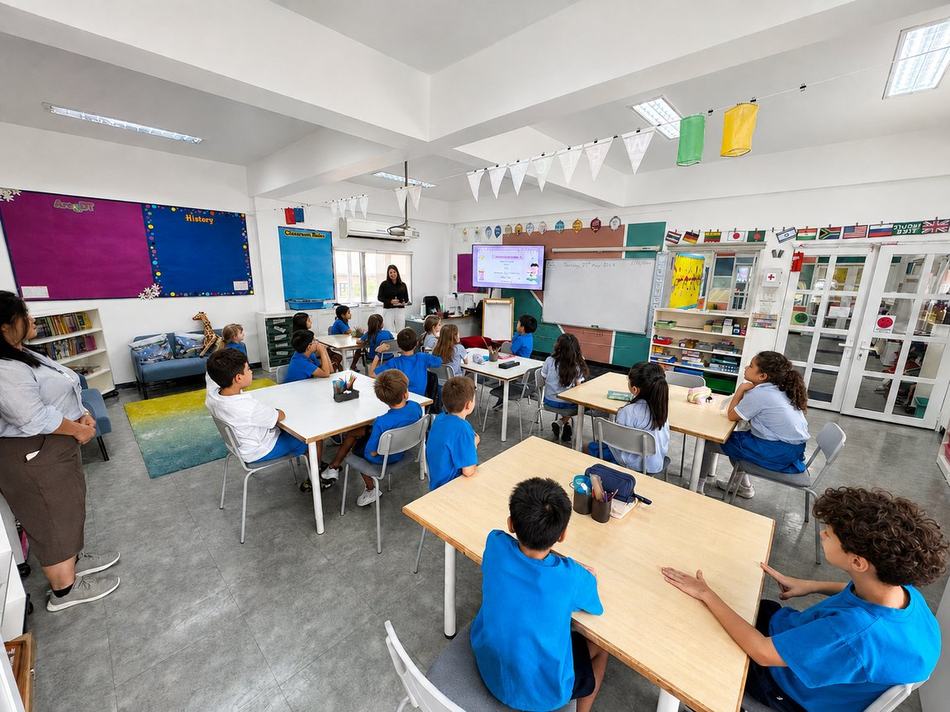 Year 5 students following a lesson at the front of the classroom
