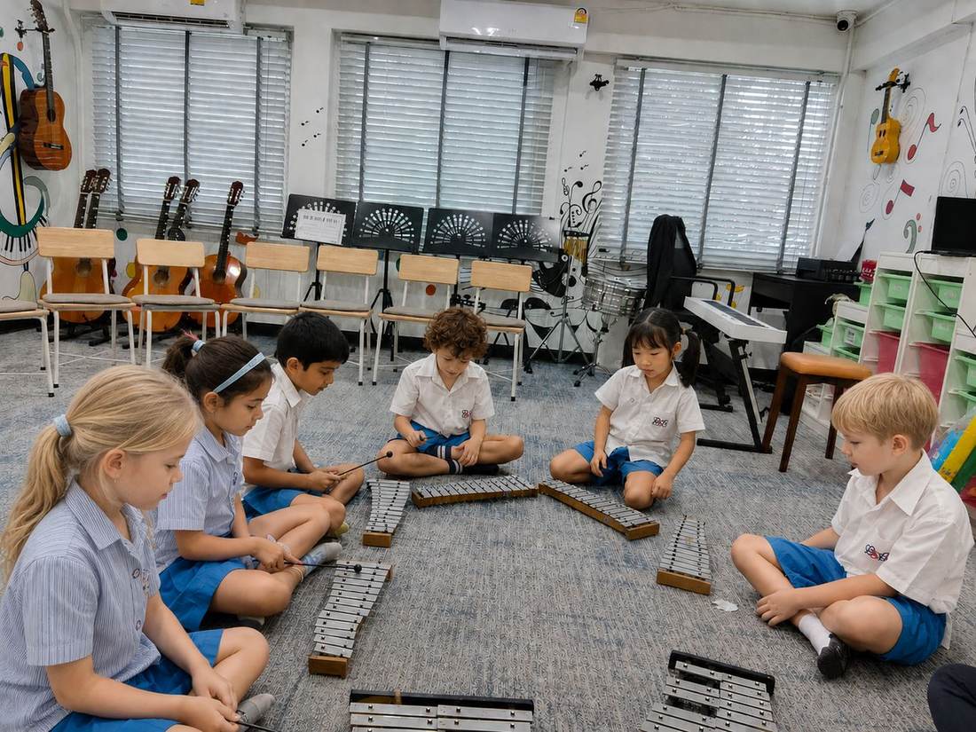 Students making music together during Music Club