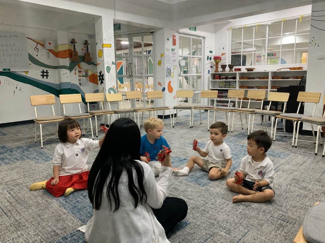 Students playing instruments during Music Club
