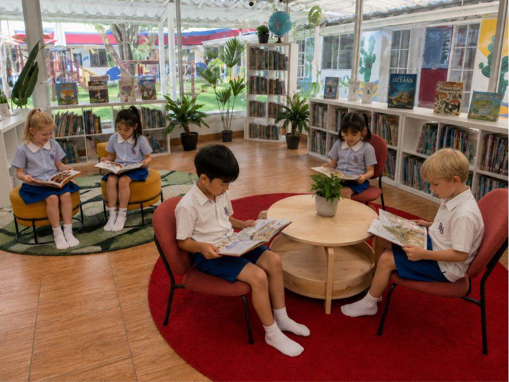 A cosy reading nook in the school library
