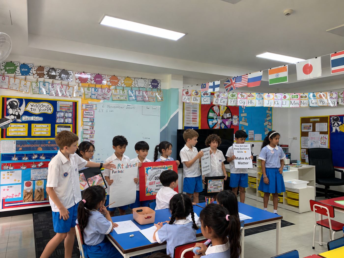 Students presenting research on different regions of Thailand