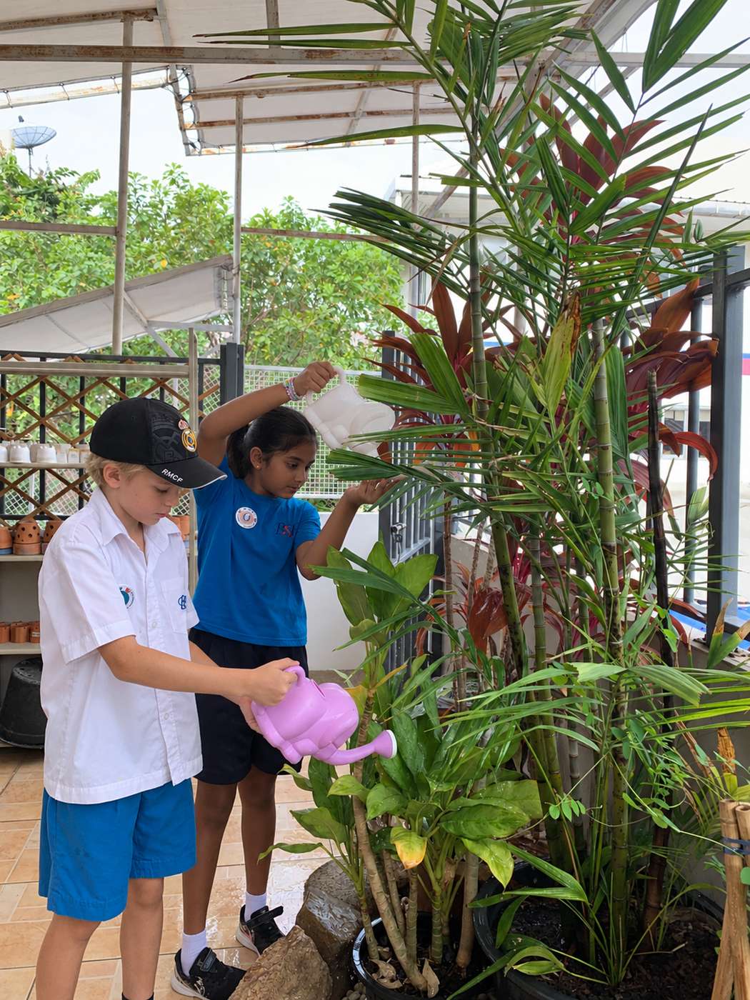 Student leaders caring for the school garden together