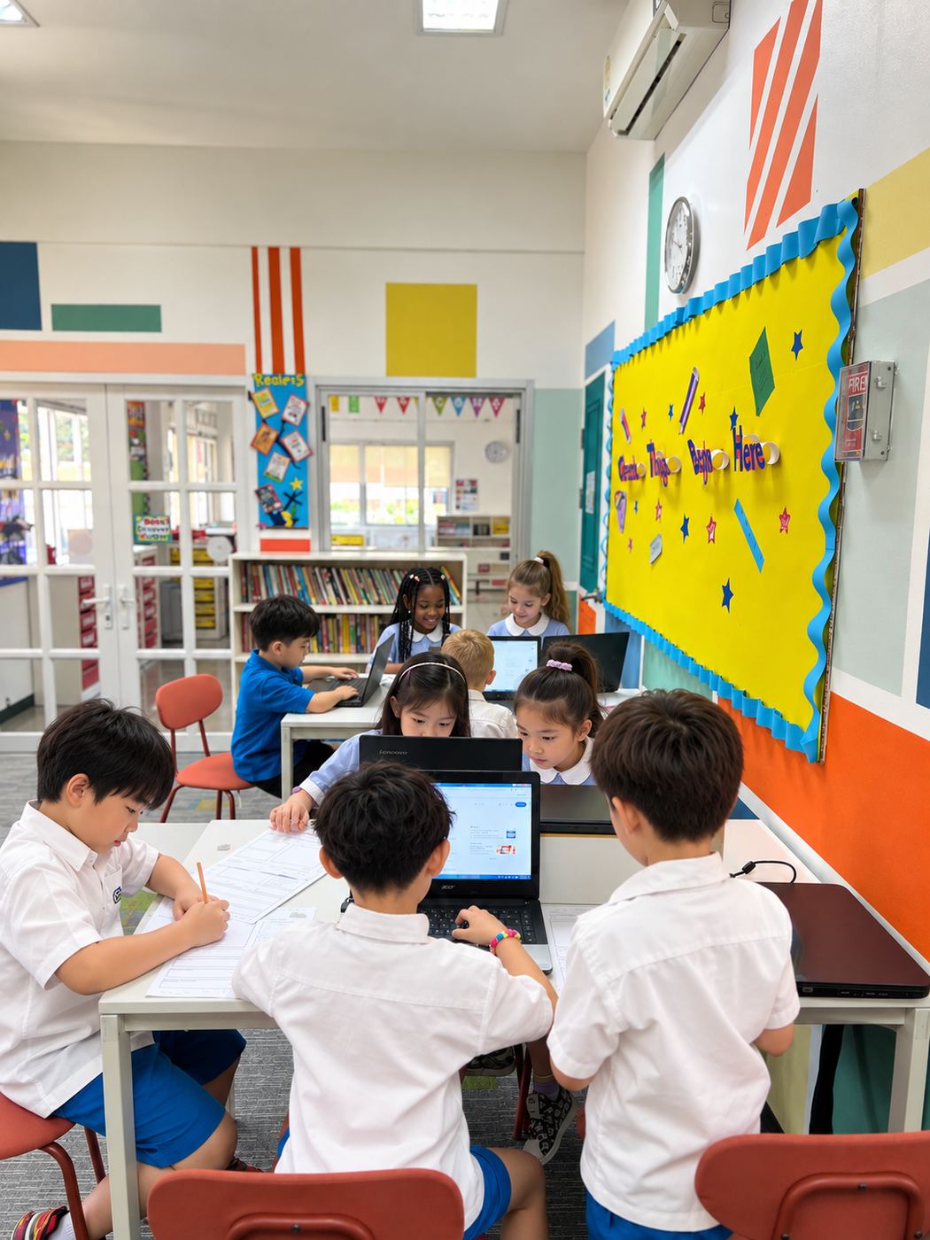 Students researching together on laptops in the KS2 Research Room