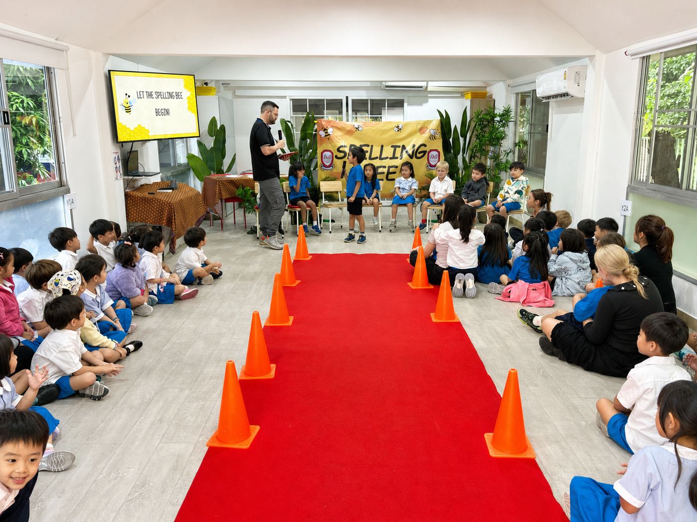 Students taking part in a Spelling Bee event
