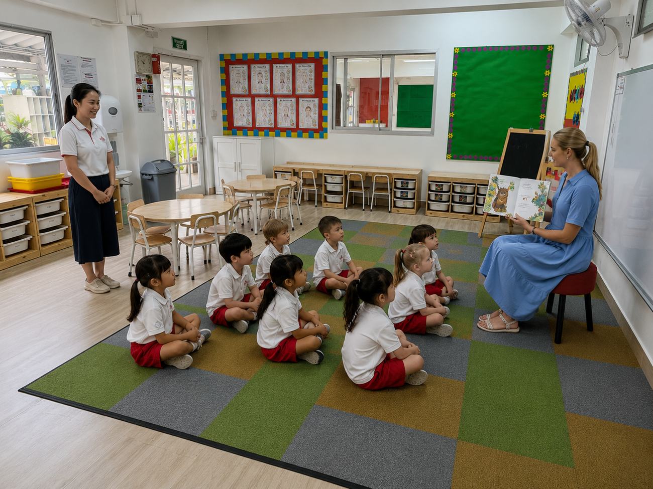 Students sitting together on the carpet during storytime