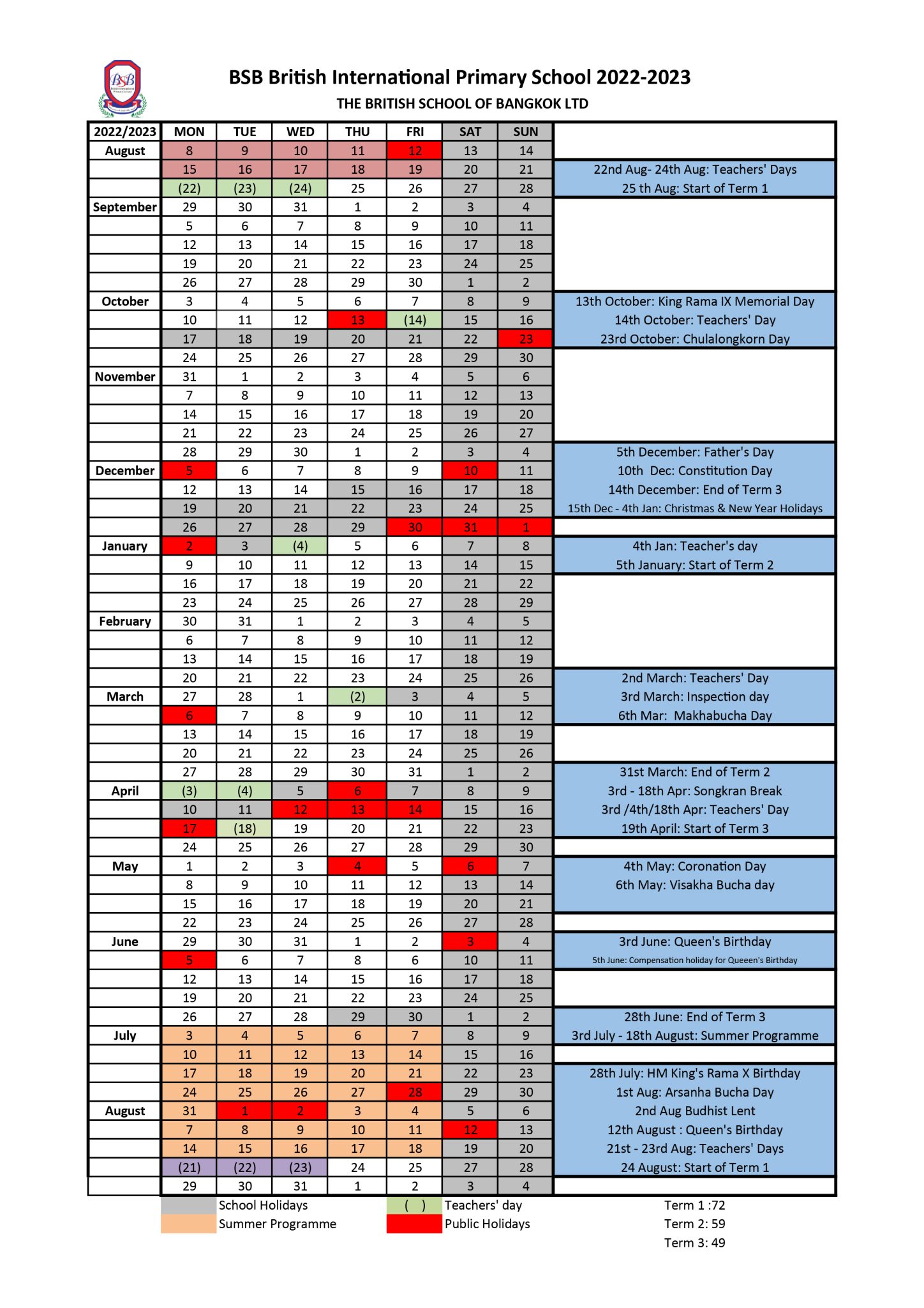 New BSB calendar 2022_2023 | BSB British International Primary School