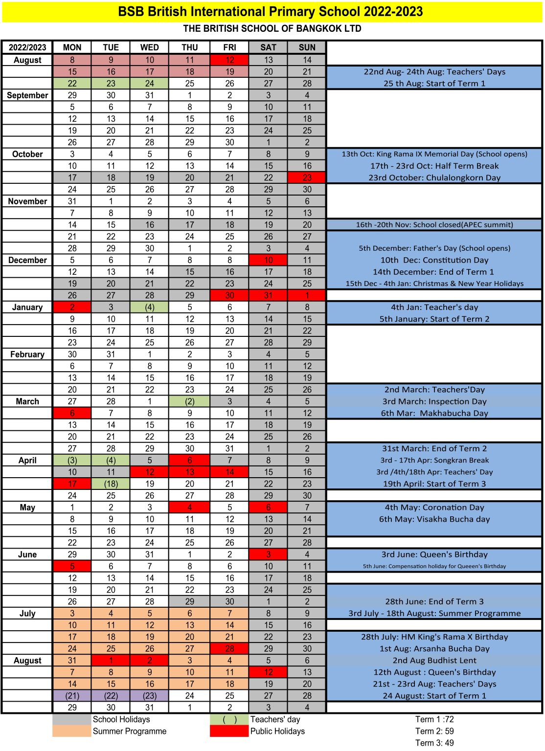 New BSB calendar 2022_2023 latest BSB British International Primary