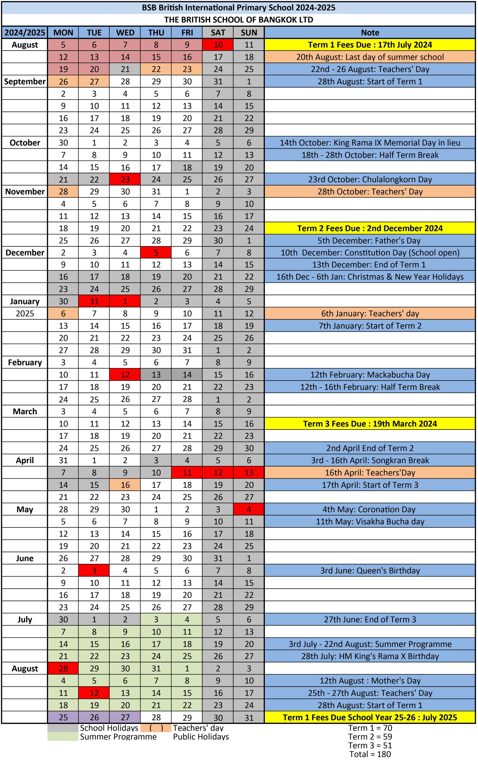 New BSB calendar 2024_2025  BSB British International Primary School